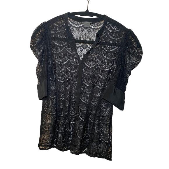 Armani Exchange Lace Blouse - Sheer, Button Up, Short Sleeve - Small - Picture 1 of 13